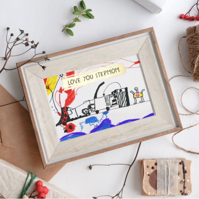 Add Your Kid's Drawing and Photo Custom Stepmother Foil Holiday Card (Creator Uploaded)