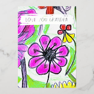 Add Your Kid's Drawing & Photo Custom Grandfather Foil Holiday Card
