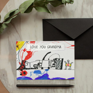  Add Your Kid's Drawing & Photo Custom Grandmother Foil Holiday Card