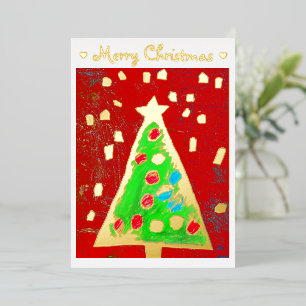    Add Your Kid's Drawing & Photo Cute Custom Xmas Foil Holiday Card