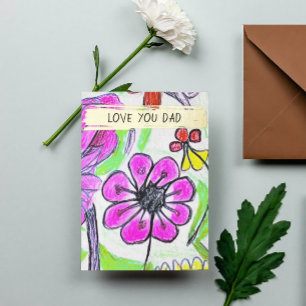 Add Your Kid's Drawing Photo Cute Personalised Dad Foil Holiday Card