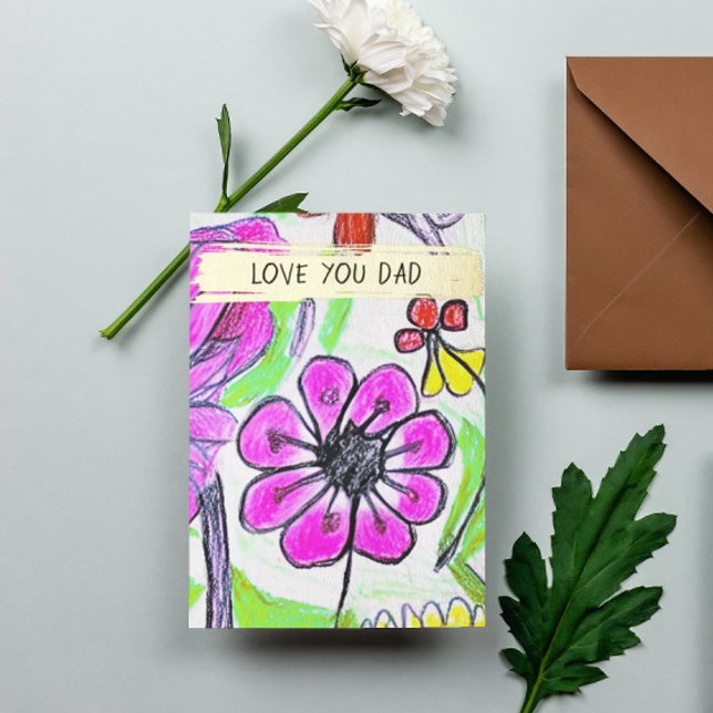 Add Your Kid's Drawing Photo Cute Personalised Dad Foil Holiday Card (Creator Uploaded)