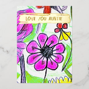 Add Your Kid's Drawing & Photo Personalised Aunt Foil Holiday Card