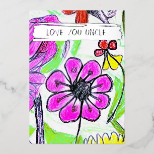  Add Your Kid's Drawing & Photo Personalised Uncle Foil Holiday Card