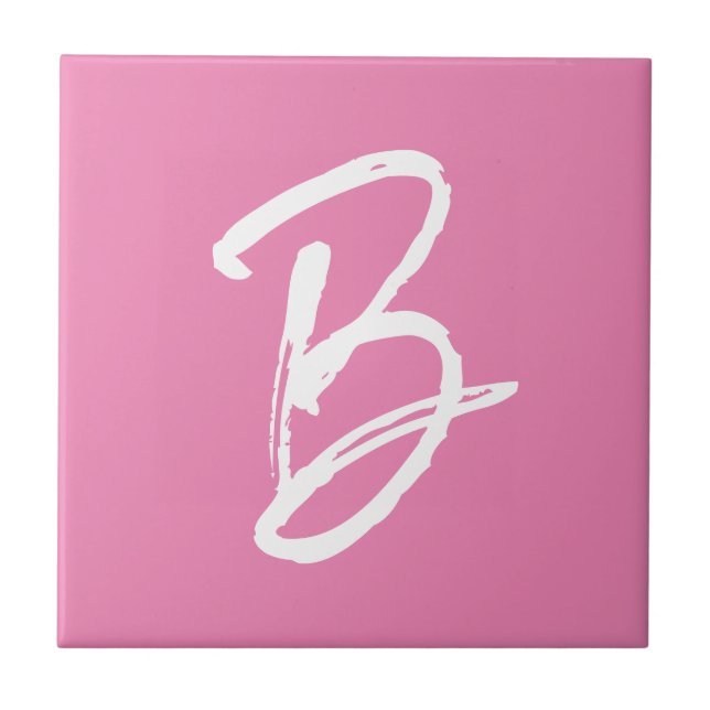 Add Your Letter B Monogram Pink White Ceramic Tile (Front)
