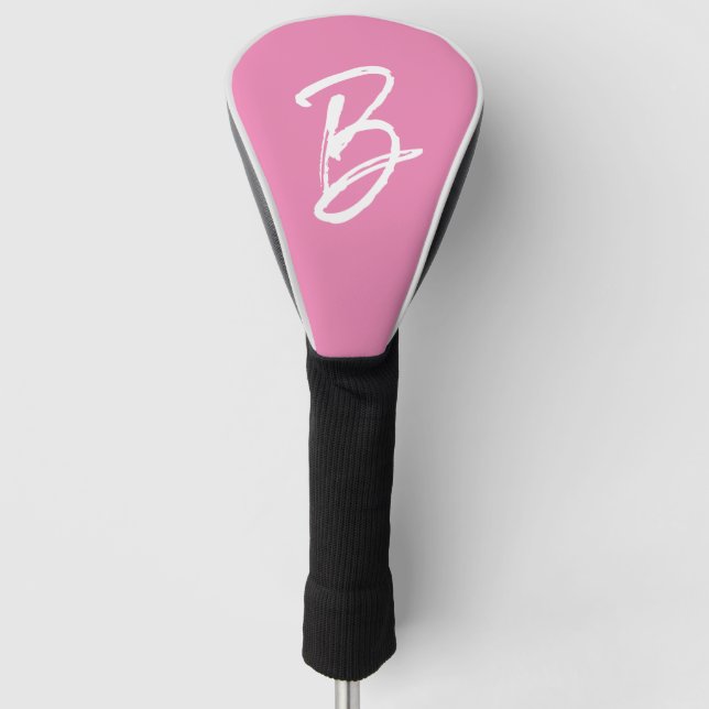 Add Your Letter B Monogram Pink White Golf Head Cover (Front)