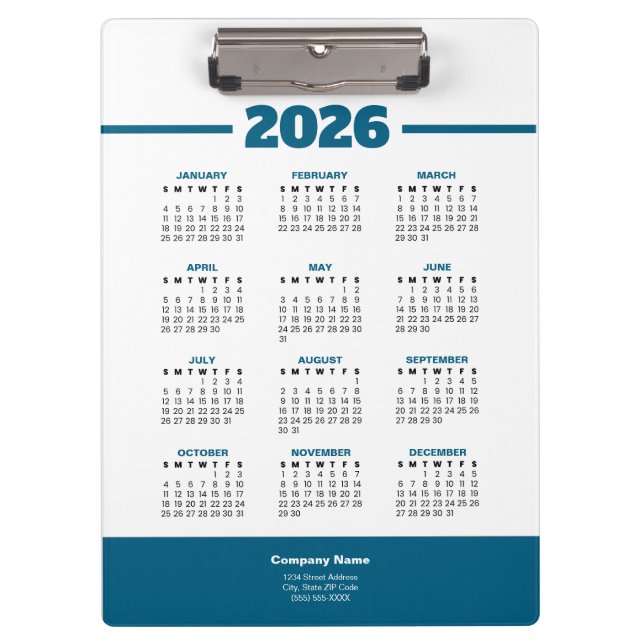 Add Your Logo 2026 Business Calendar Clipboard (Front)