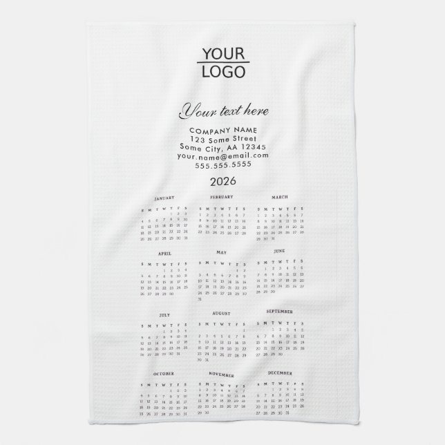 Add your Logo 2026 Calendar Company Promotion Tea Towel (Vertical)