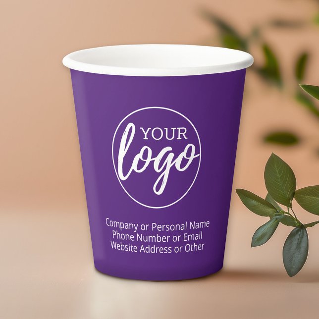 Add Your Logo and 3 lines of text - purple Paper Cups (Custom Paper Cups for Business)