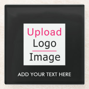 Add Your Logo and Custom Text Modern Business Chic Glass Coaster