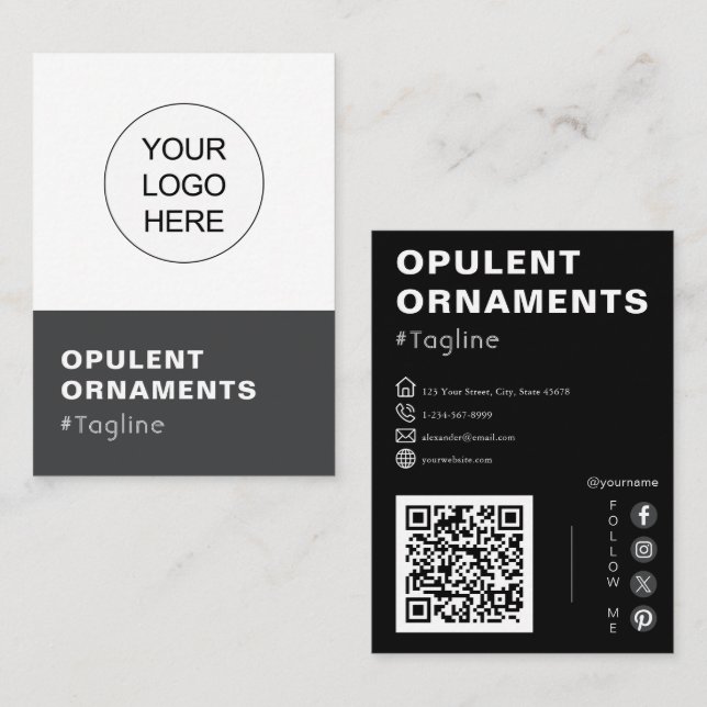 Add Your Logo and QR code Modern Chic Business Card (Front/Back)