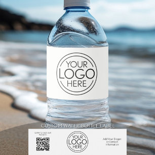Add Your Logo and QR Code - Modern Minimalist Water Bottle Label