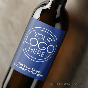 Add Your Logo and Tag Line Modern Minimalist Blue Wine Label