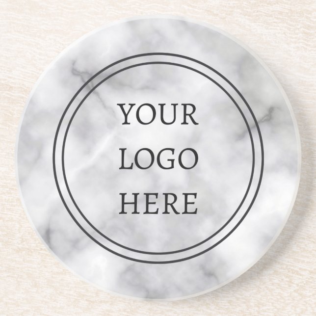 Add Your Logo Black and White Marble Business Coaster (Front)