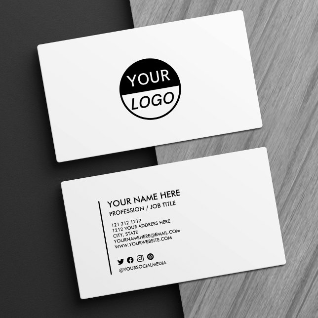 Add Your Logo Black and White Minimalist Business Card (Creator Uploaded)
