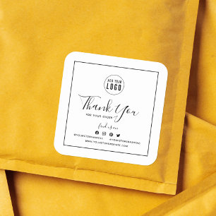 Add Your Logo Black Border Social Media Thank You Square Sticker
