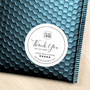 Add Your Logo Black Border Thank You Review Classic Round Sticker