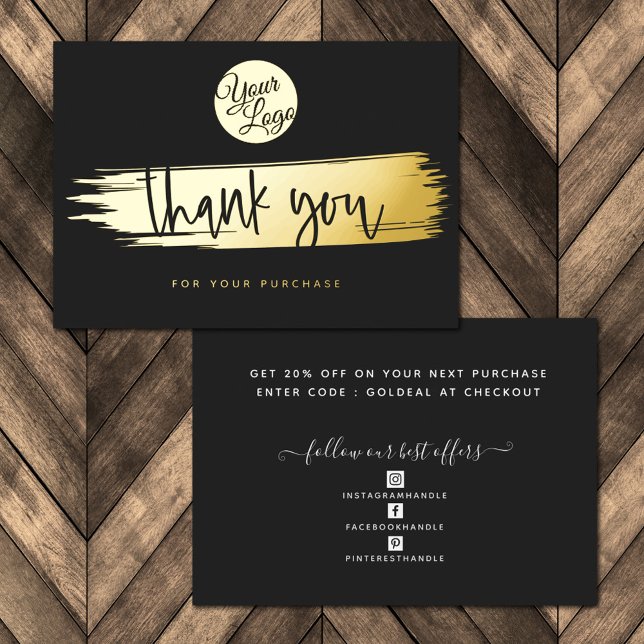   Add Your Logo Black Gold Thank You Discount Card (Creator Uploaded)