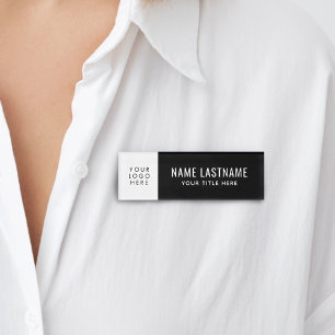 Add Your Logo Black White Basic Simple Title Name Tag