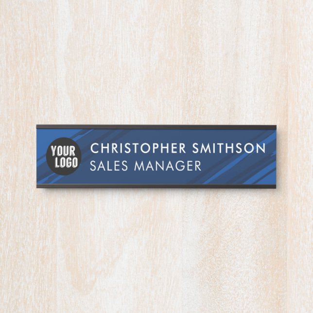 Add Your Logo Blue Modern Plate Changeable Office Door Sign (Front)