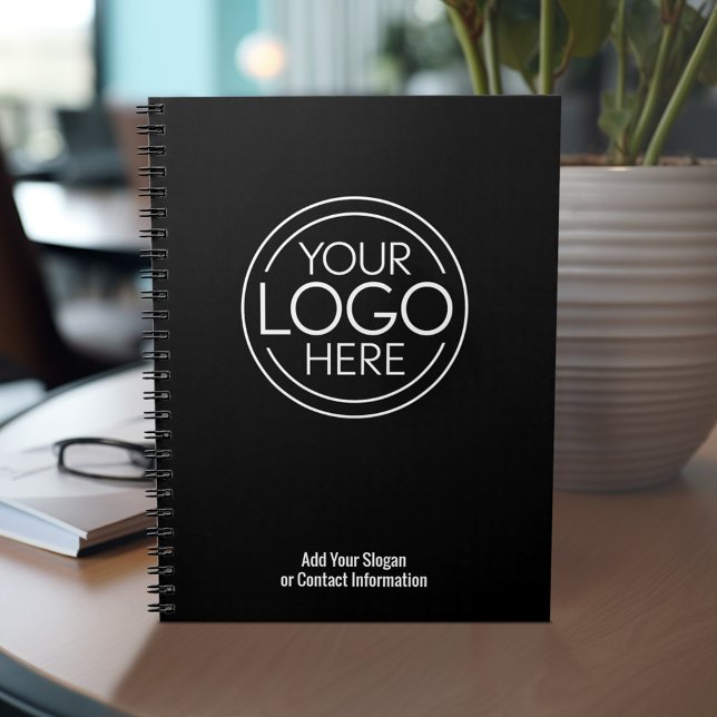 Add Your Logo Business Corporate Modern Minimalist Notebook (Personalized notebook with your logo and text on the bottom - can customize completely)