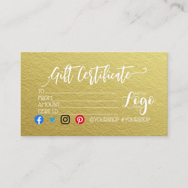 ADD YOUR LOGO Business gift certificate marketing (Front)