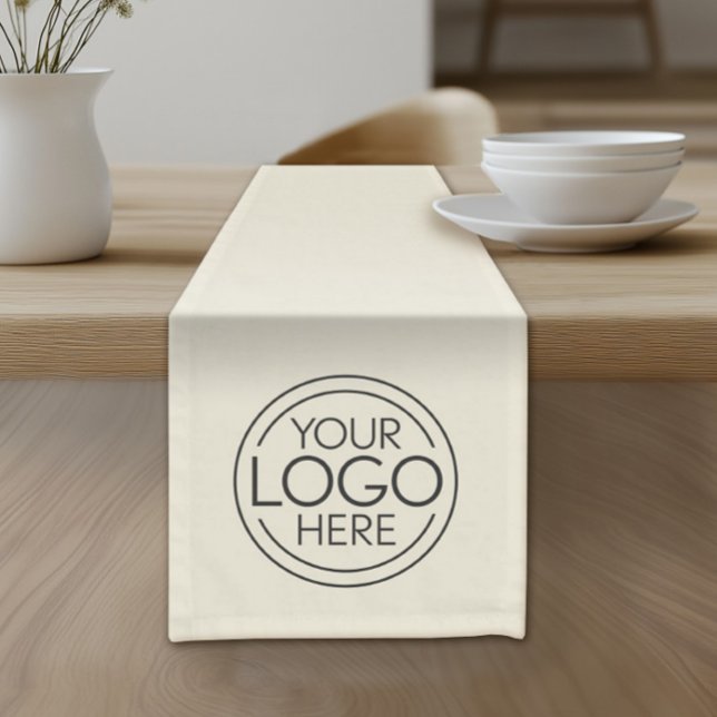 Add Your Logo Business Modern Minimalist Off-White Short Table Runner (Custom Logo Table Runner - Table Cover)