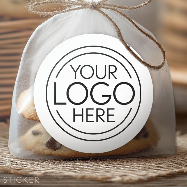 Add Your Logo Business Modern Minimalist - White Classic Round Sticker (Custom Logo Sticker - Low Minimum Promotional Product)