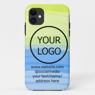 add your logo business name text watercolor addres iPhone 11 case