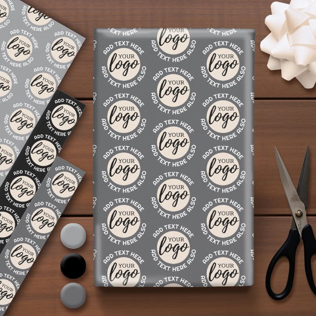 Add Your Logo Business with Text Around Logo Wrapping Paper Sheet (Custom Logo Wrapping Paper)