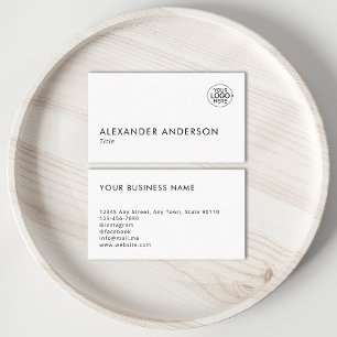Add Your Logo Clean Black And White Typography  Business Card