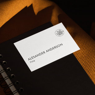 Add Your Logo Clean Black White Typography QR Code Business Card