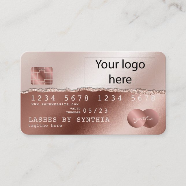 Add Your Logo Credit Card Rose Gold Glitter Drips (Front)