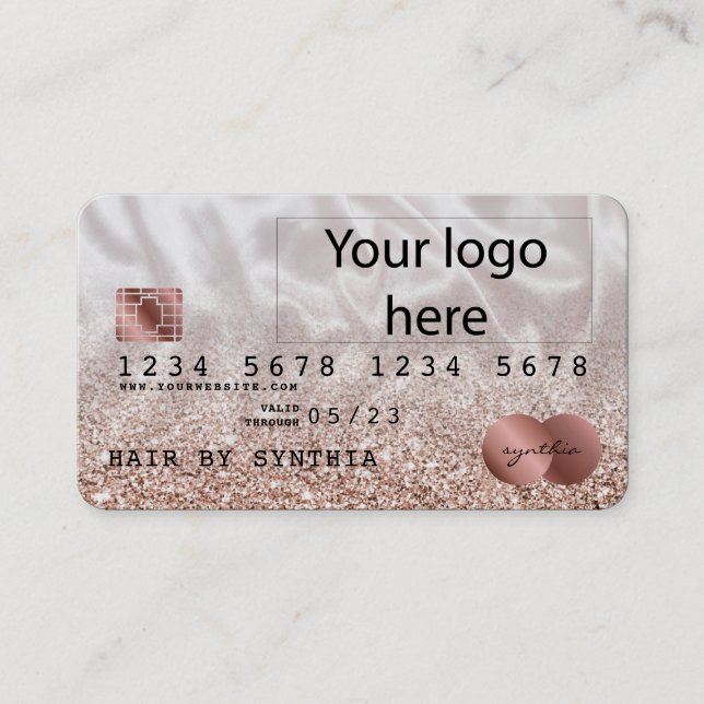 Add Your Logo Credit Card Styled Rose Gold Glitter (Front)