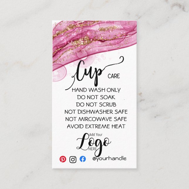 ADD YOUR LOGO cup CARE CARDS vinyl business (Front)