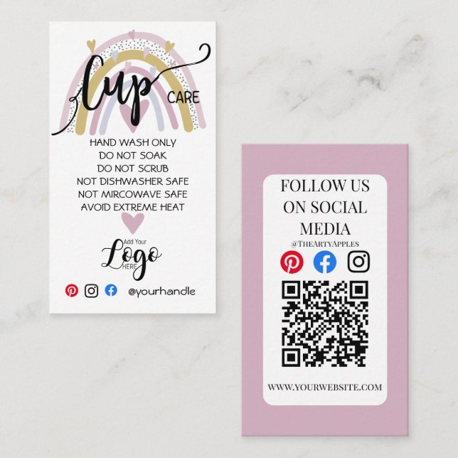 ADD YOUR LOGO cup CARE vinyl business rainbow Card (Front/Back)