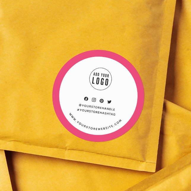 Add Your Logo Custom Border Social Media Branding Classic Round Sticker (Creator Uploaded)