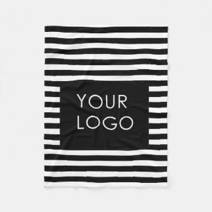 Add Your Logo Custom Business Chic Black Stripes   Fleece Blanket