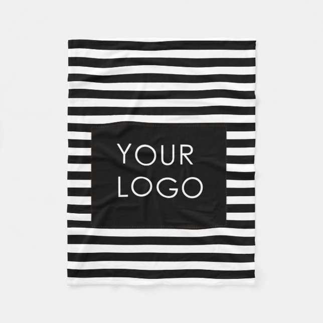 Add Your Logo Custom Business Chic Black Stripes   Fleece Blanket (Front)