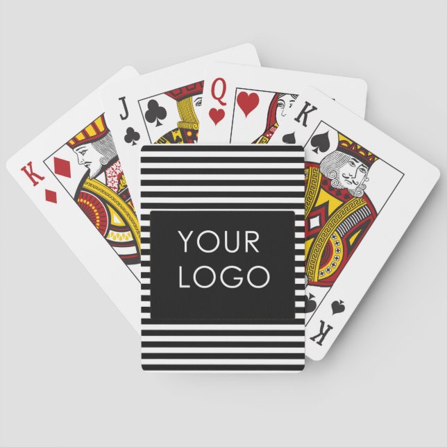 Add Your Logo Custom Business Chic Black Stripes Playing Cards (Back)