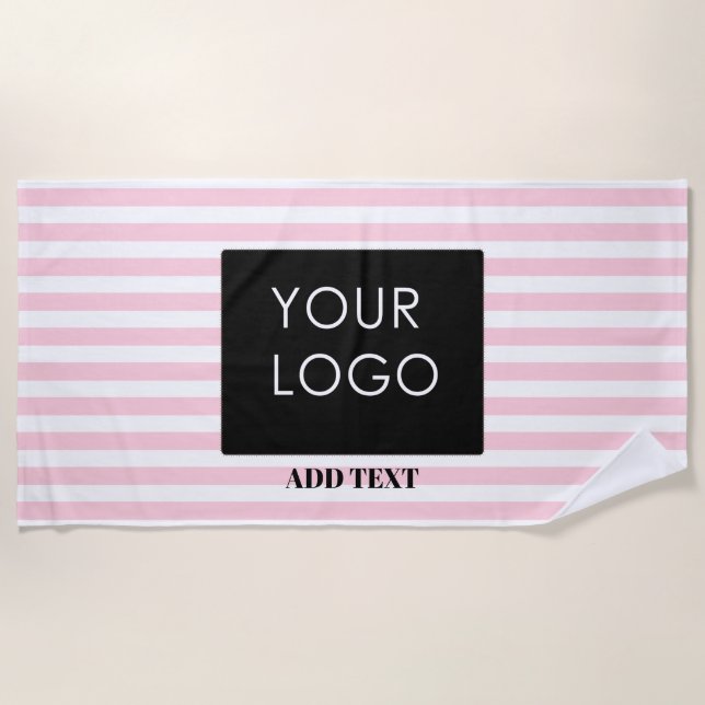 Add Your Logo Custom Business Pink Stripes  Beach Towel (Front)