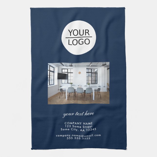 Add your Logo Custom Text Company Photo Blue Tea Towel (Vertical)