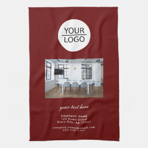 Add your Logo Custom Text Company Photo Grey Tea Towel