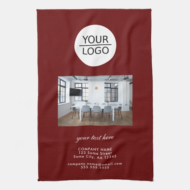 Add your Logo Custom Text Company Photo Grey Tea Towel (Vertical)