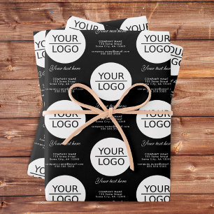 Add your Logo Custom Text Company Promotion Black  Wrapping Paper Sheet