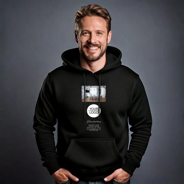Add your Logo Custom Text Photo Promotion Black Hoodie (Creator Uploaded)