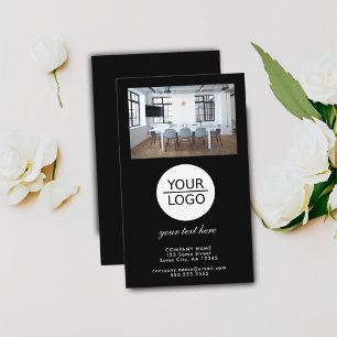 Add your Logo Custom Text Promotion Photo Black Business Card