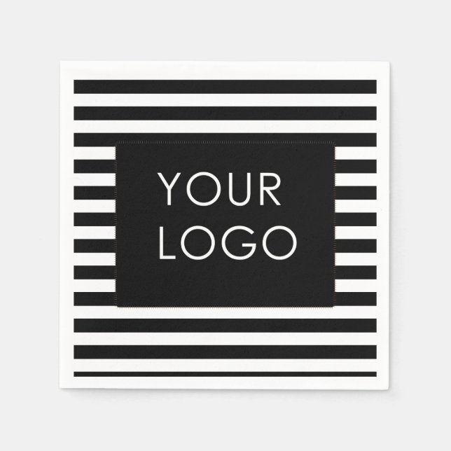 Add Your Logo Customisable Business Black Stripe   Napkin (Front)