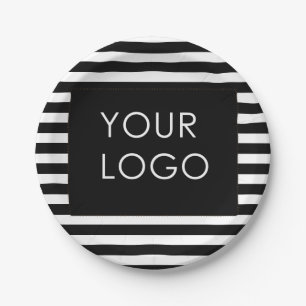 Add Your Logo Customisable Business Black Stripe   Paper Plate