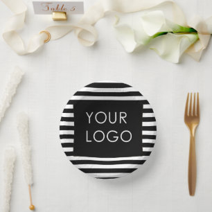 Add Your Logo Customisable Business Black Stripe  Paper Plate